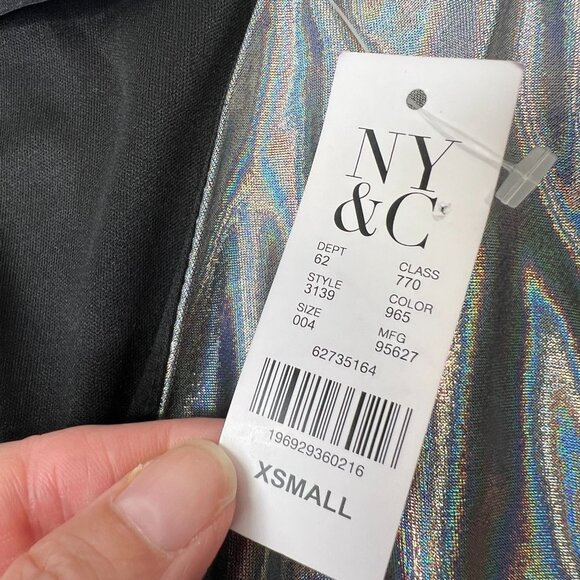 NWT New York Co Metallic Maxi Dress Iridescent Silver Balloon Sleeve Party XS - Picture 12 of 12